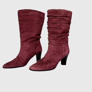 Suede leather wine color boots with wood heel by Worthington size 9